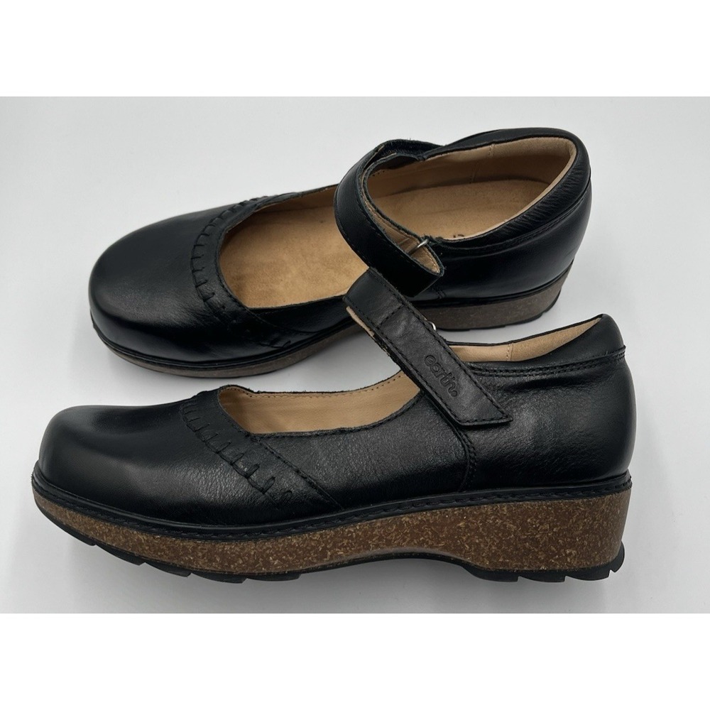 Earth Kalece Black Leather Mary Jane Shoes Womens 8W Comfort Round Toe Casual